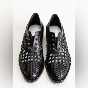 Freda Salvador Leather Woven Wish Oxford Shoes Black 37.5